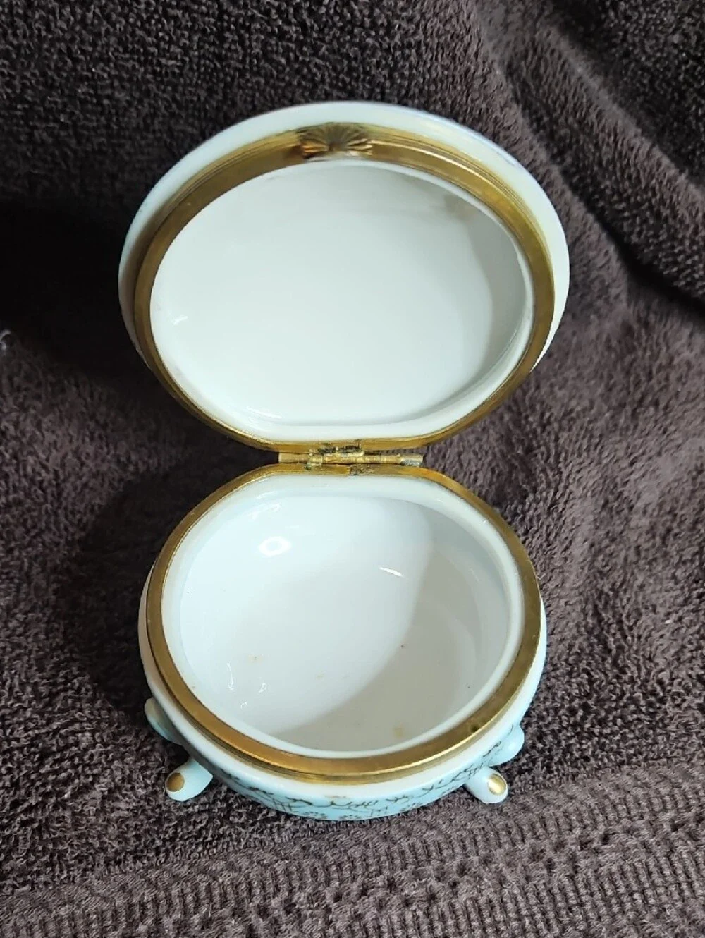 Blue and Gold Porcelain Trinket Box with Romantic Scene
